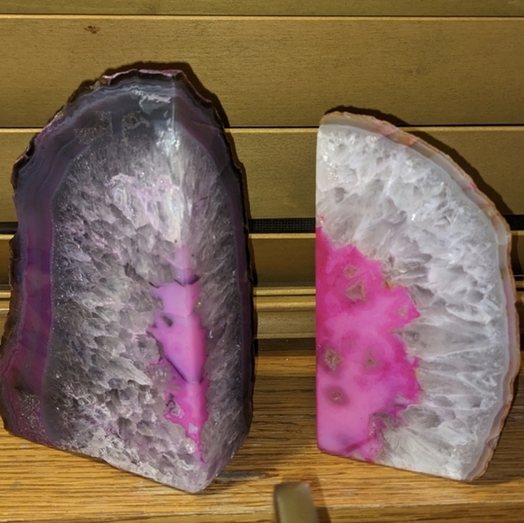Agate Geode Sections Pair of Dyed Pink​​ - Picture 7 of 15
